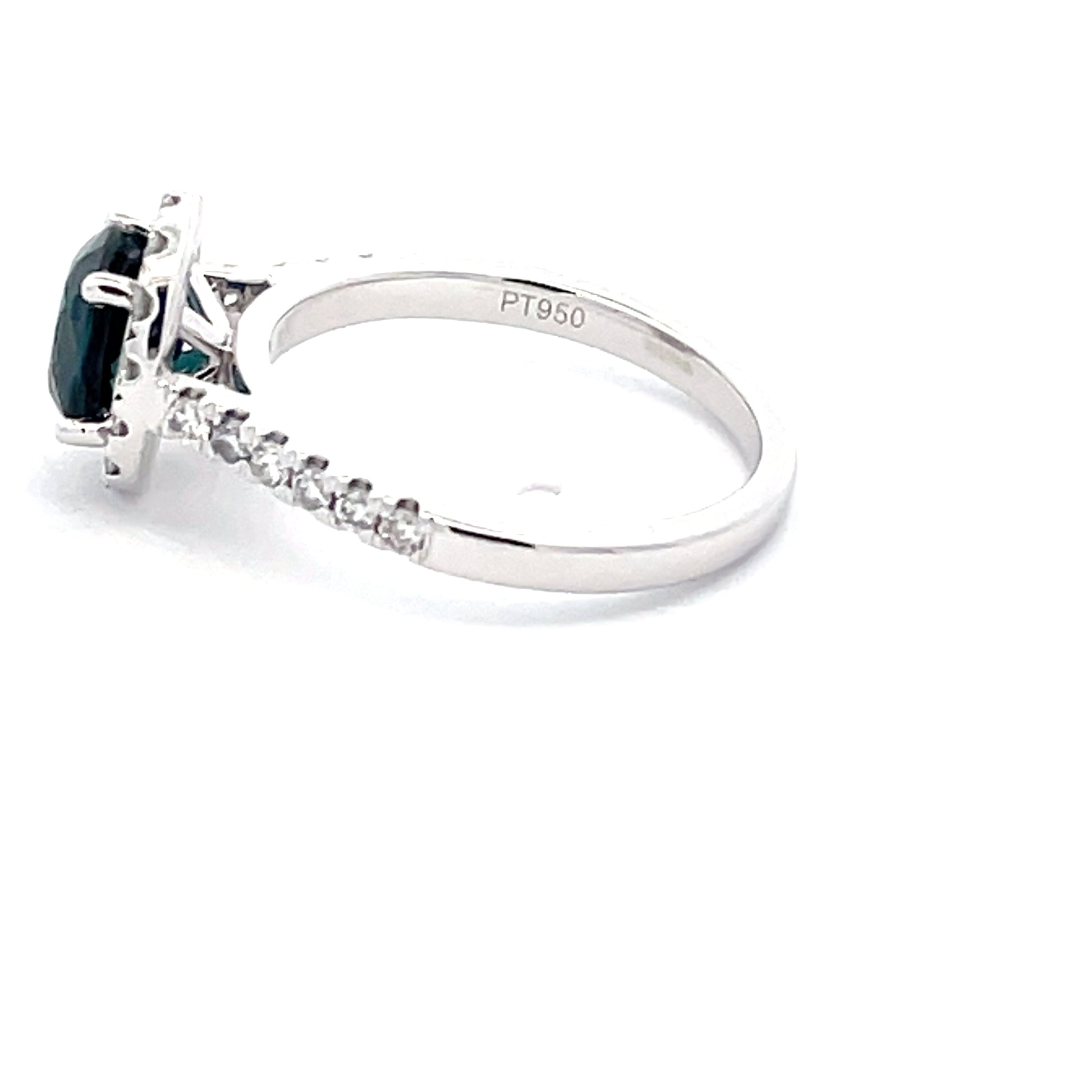 TEAL SAPPHIRE AND DIAMOND HALO STYLE RING  Gardiner Brothers   