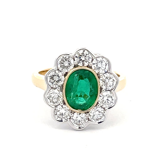 Emerald and Round Brilliant Cut Diamond Cluster Style Ring  Gardiner Brothers   