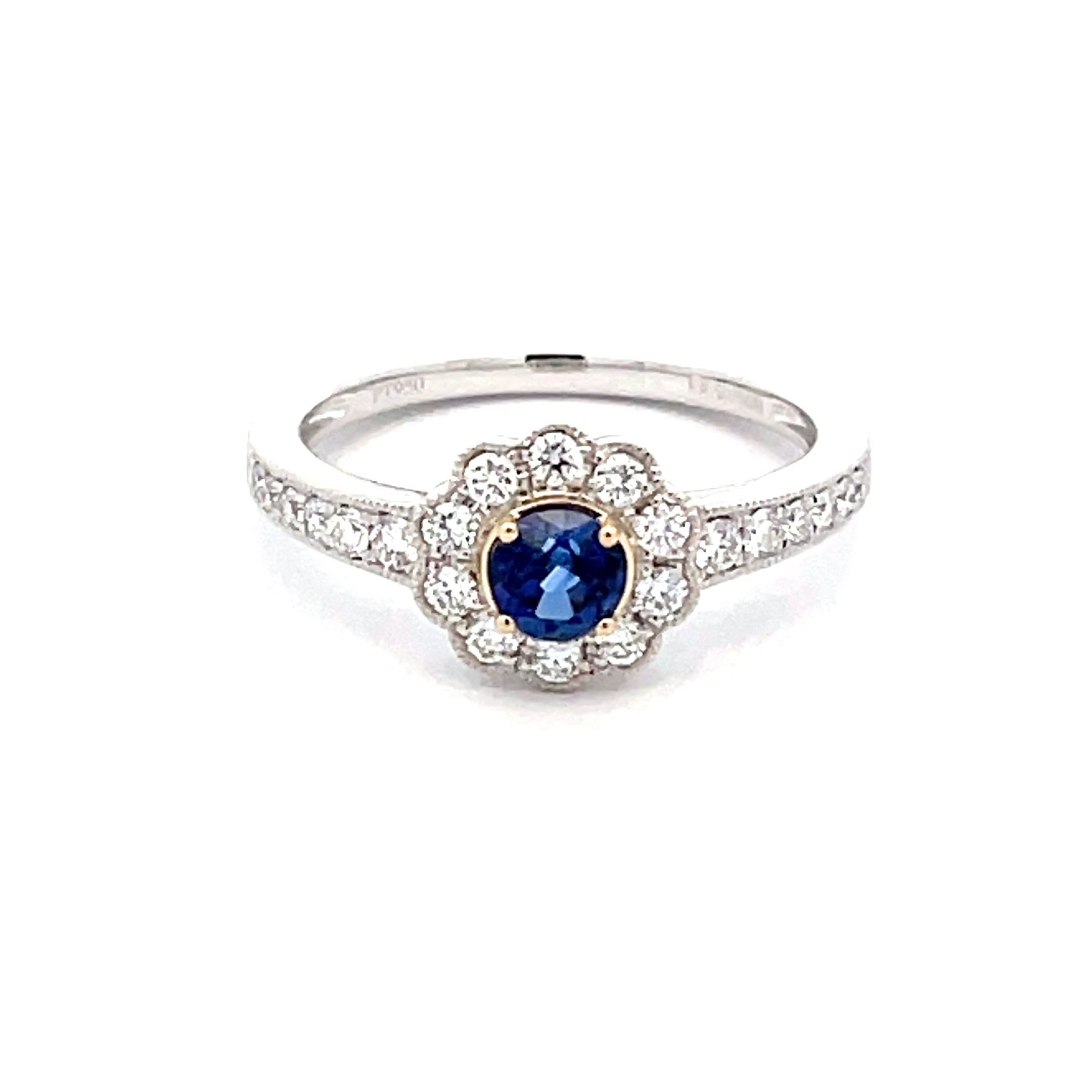 Sapphire and Round Brilliant Cut Diamond, Vintage Cluster Style Ring ...