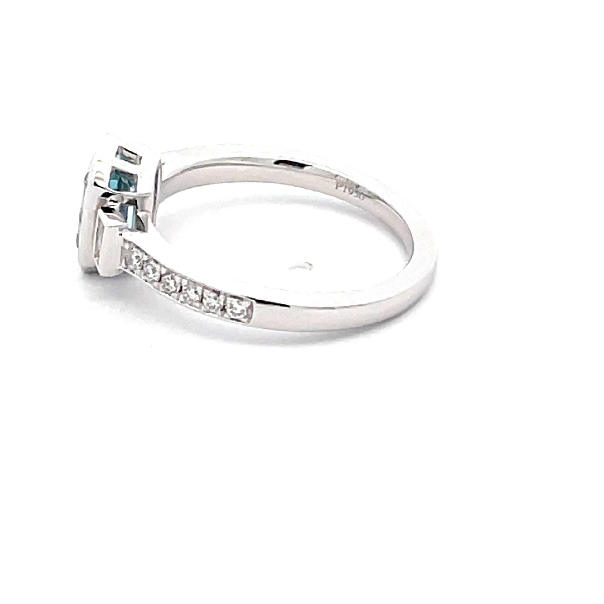 Aquamarine and Diamond 3 Stone Ring with Diamond Set shoulders.  Gardiner Brothers   