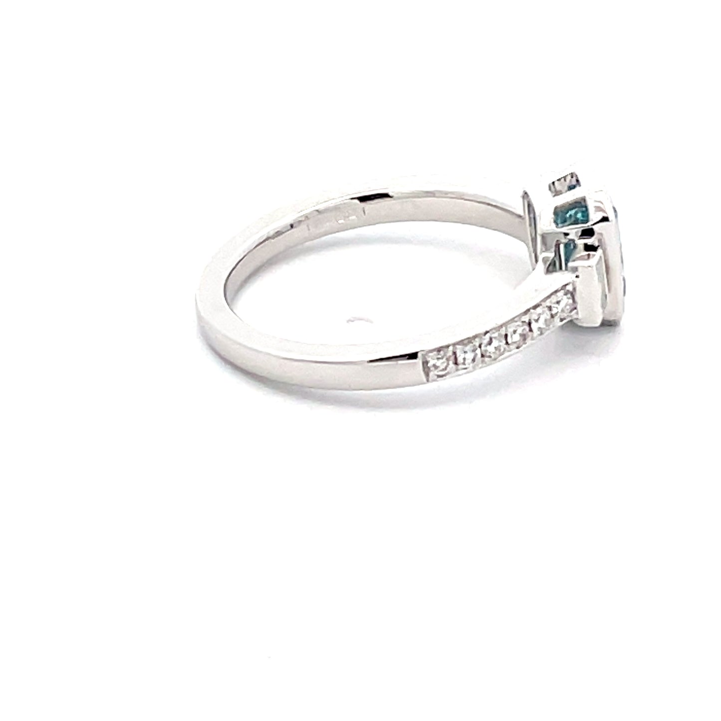 Aquamarine and Diamond 3 Stone Ring with Diamond Set shoulders.  Gardiner Brothers   