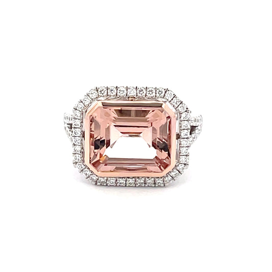 Morganite and Diamond Halo cluster style ring  Gardiner Brothers   