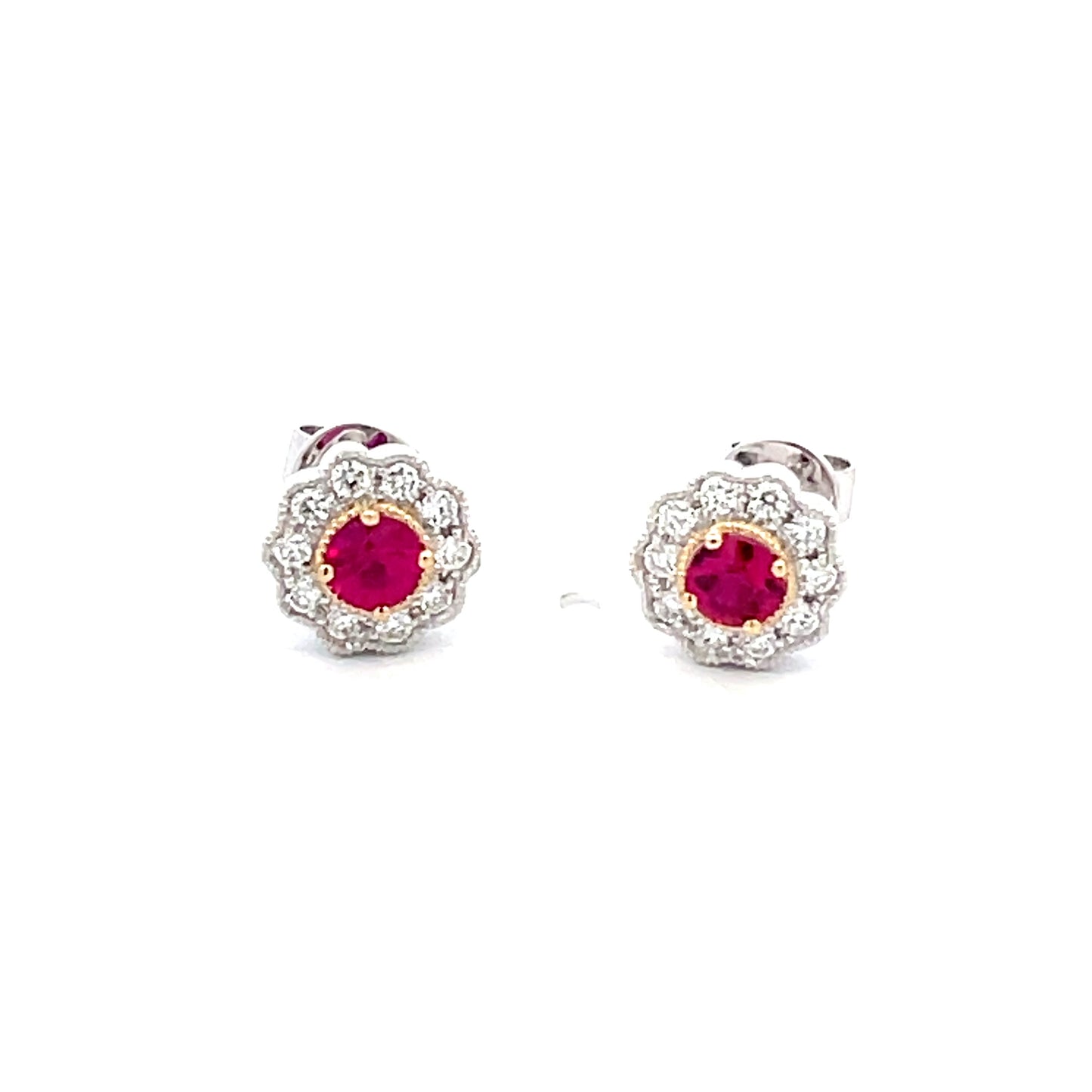 Ruby and Diamond Vintage Style Cluster Earrings  Gardiner Brothers   
