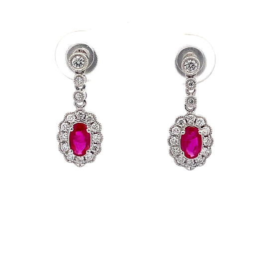 Ruby and Diamond Cluster Style Drop Earrings  Gardiner Brothers   