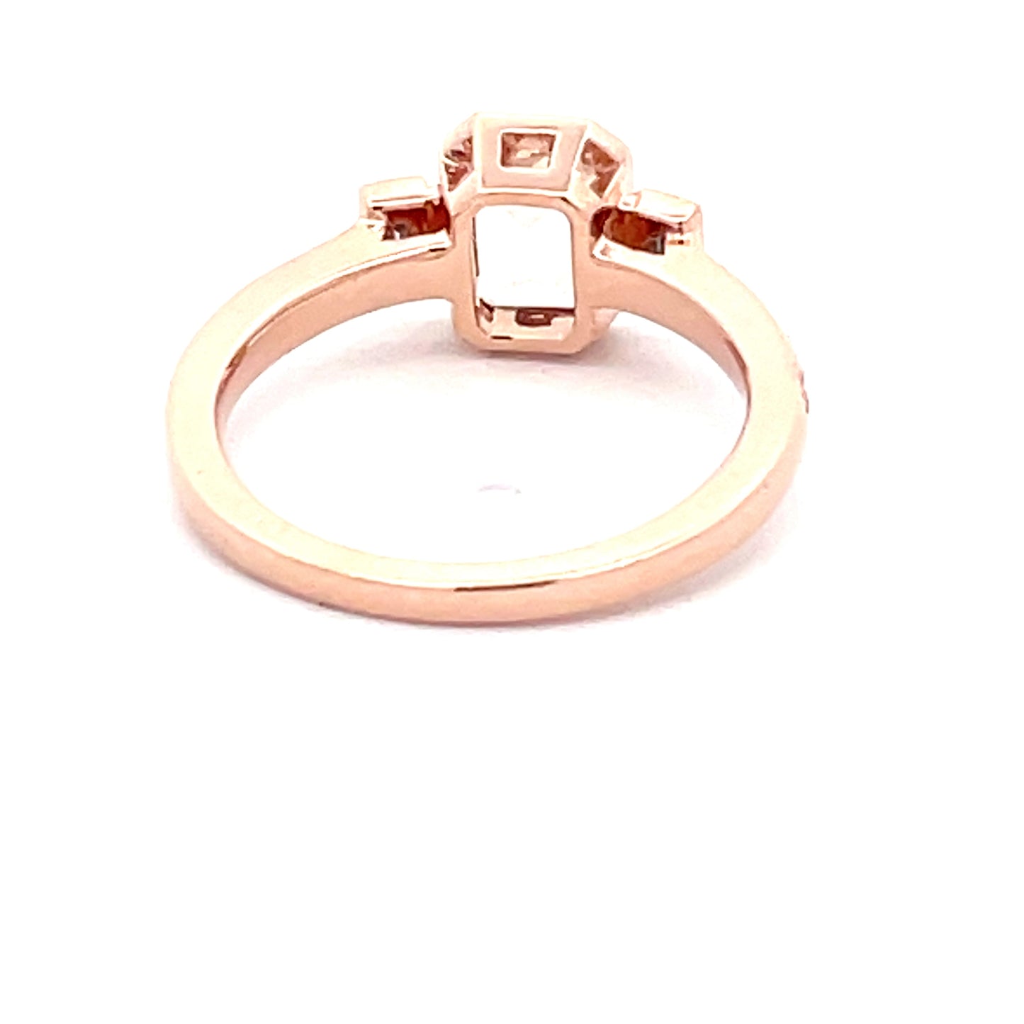 Morganite and Diamond 3 Stone Ring with Diamond Set shoulders.  Gardiner Brothers   