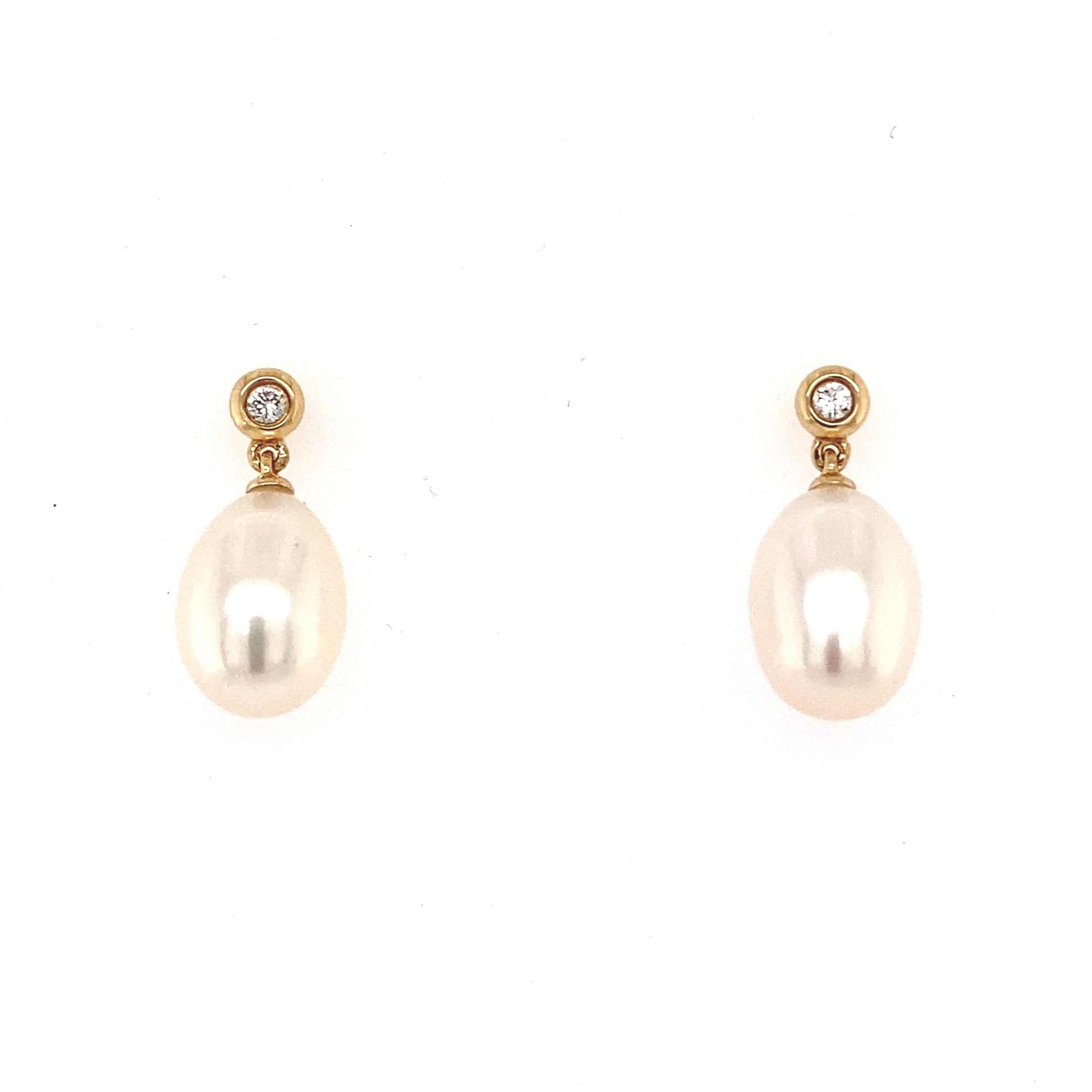 Yellow Gold Pearl and Diamond Drop Earrings  Gardiner Brothers   
