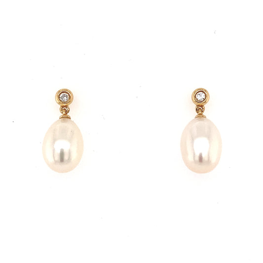 Yellow Gold Pearl and Diamond Drop Earrings  Gardiner Brothers   