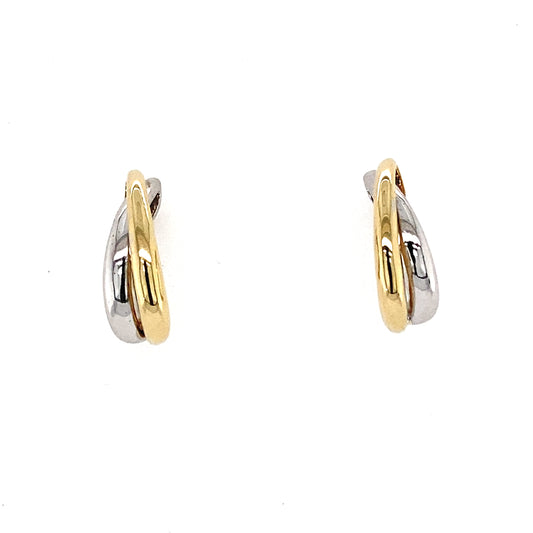 Yellow and White Gold Cross Over Hoop Earrings  Gardiner Brothers   