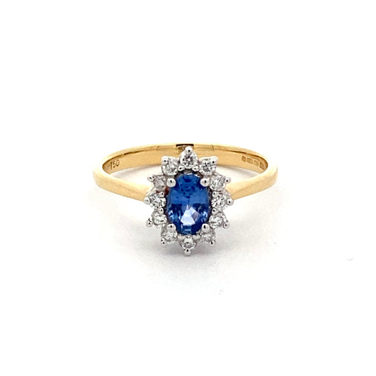 Sapphire and Round Brilliant Diamond Cluster Style Ring  Gardiner Brothers   