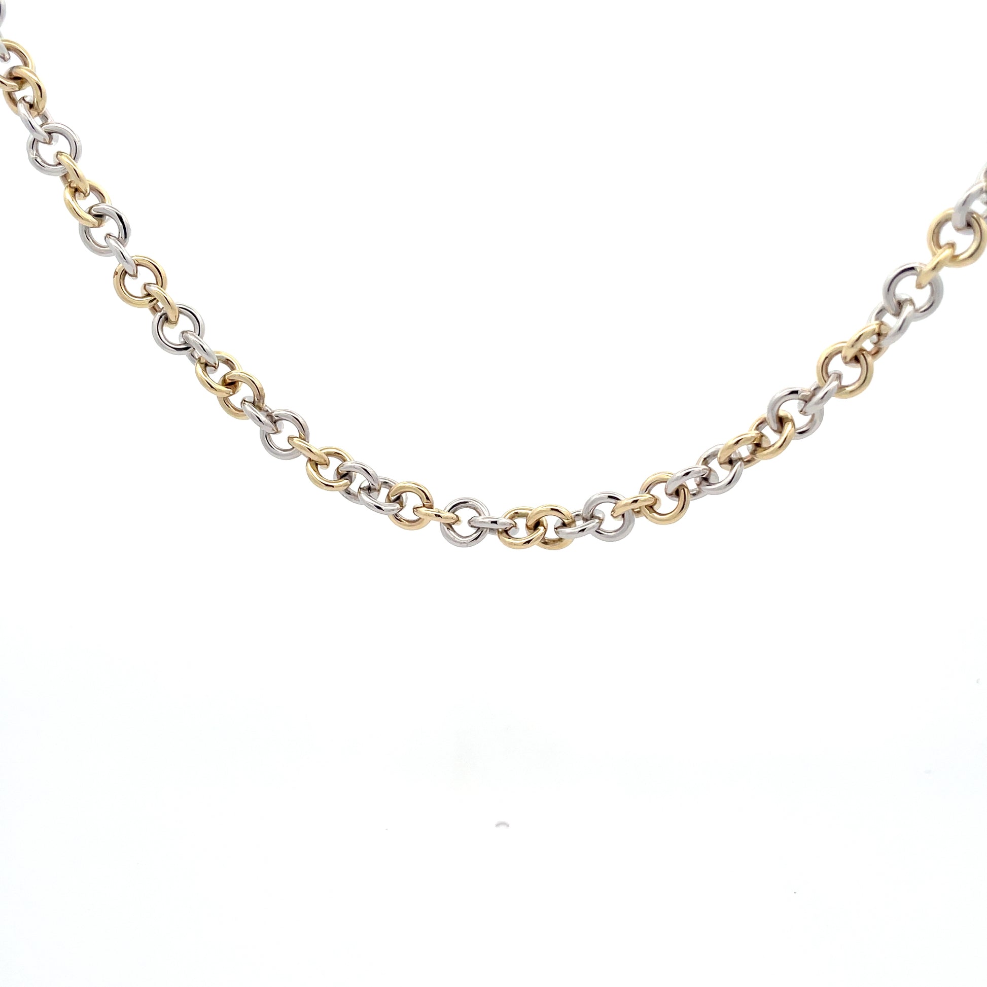 9CT YELLOW and white GOLD SOLID ROUND LINK NECKLET  Gardiner Brothers   