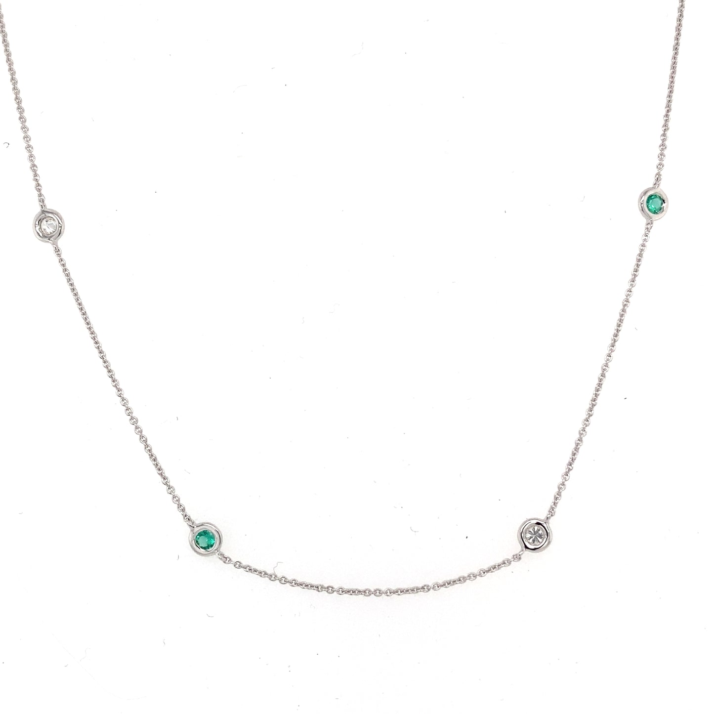 White Gold Emerald and Diamond Yard of Diamond Style Necklet  Gardiner Brothers   