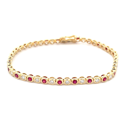 Ruby and Round Brilliant cut diamond, rub-over style tennis bracelet  Gardiner Brothers   