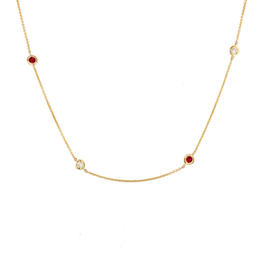 Yellow Gold Ruby and Diamond Yard of Diamond Style Necklet  Gardiner Brothers   