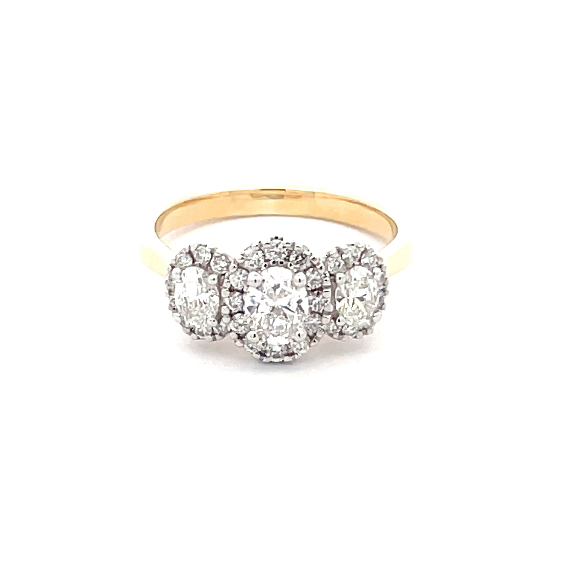 3 Oval Shaped diamond set in a halo cluster style ring - 0.96cts  Gardiner Brothers   