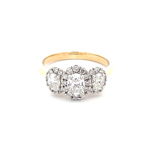 3 Oval Shaped diamond set in a halo cluster style ring - 0.96cts  Gardiner Brothers   