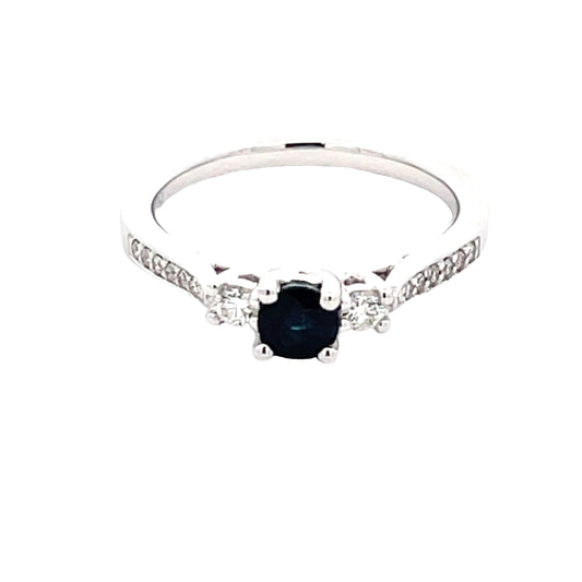 Sapphire and diamond 3 stone ring with diamond set shoulders  Gardiner Brothers   