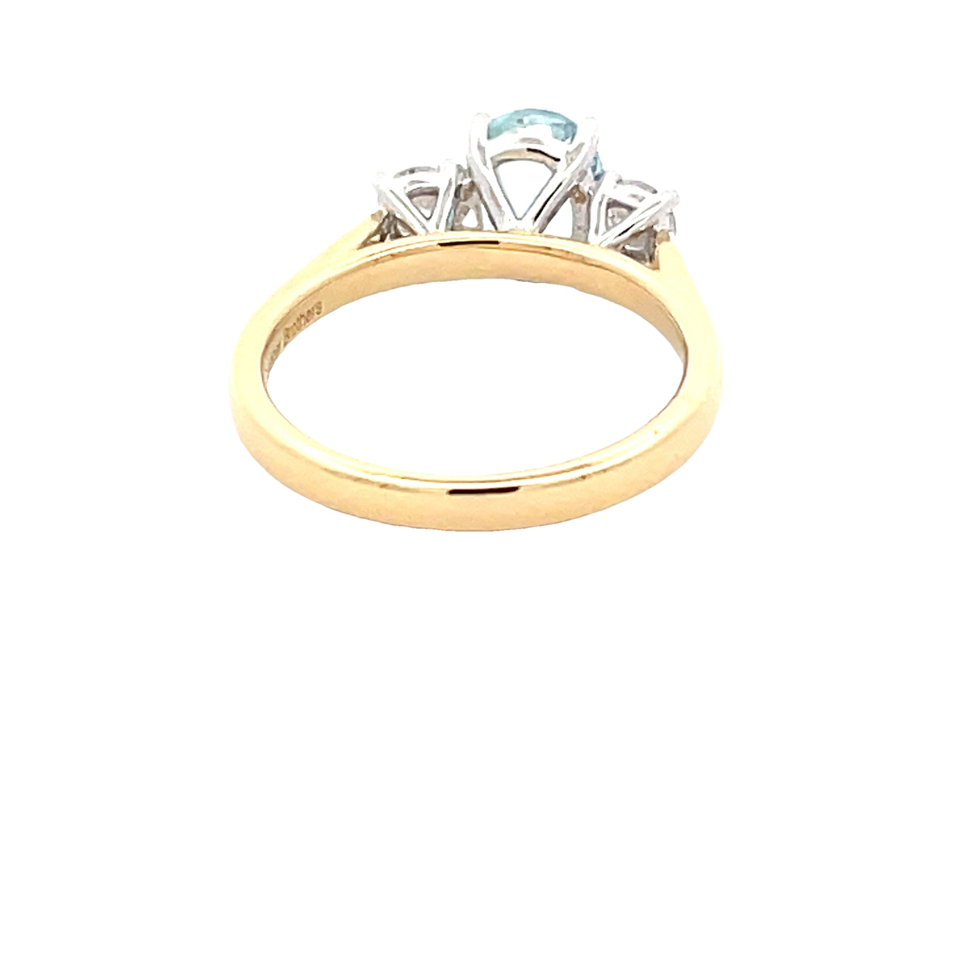 Aquamarine and round brilliant cut diamond 3 stone ring  Gardiner Brothers   