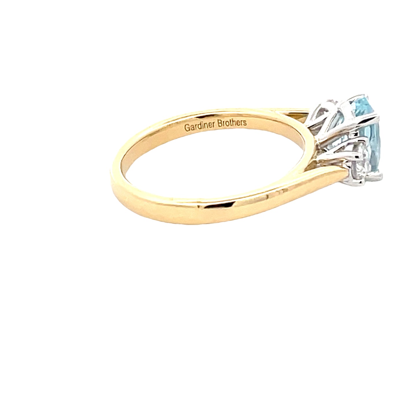 Aquamarine and round brilliant cut diamond 3 stone ring  Gardiner Brothers   