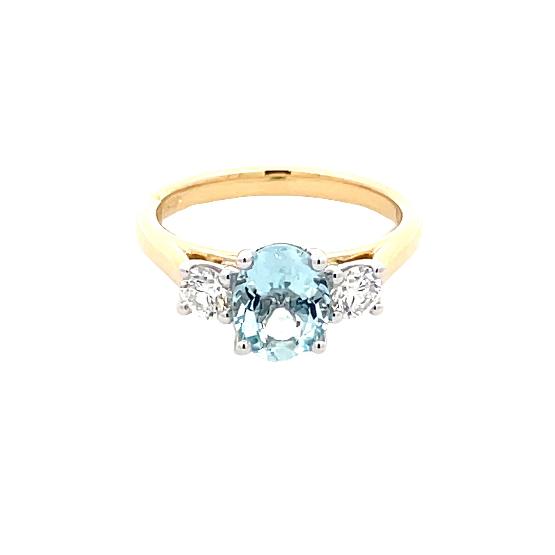 Aquamarine and round brilliant cut diamond 3 stone ring  Gardiner Brothers   