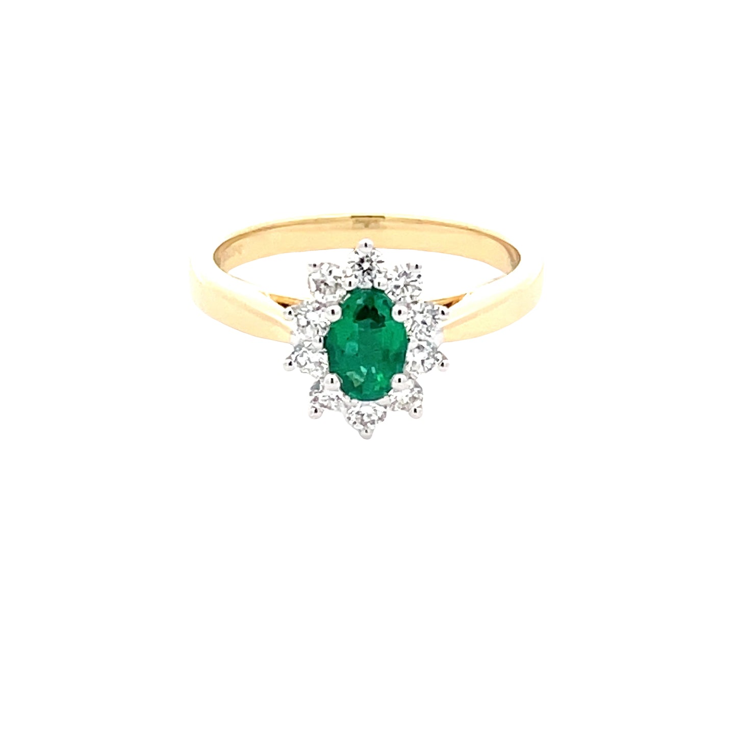 Emerald and round brilliant cut diamond cluster ring  Gardiner Brothers   