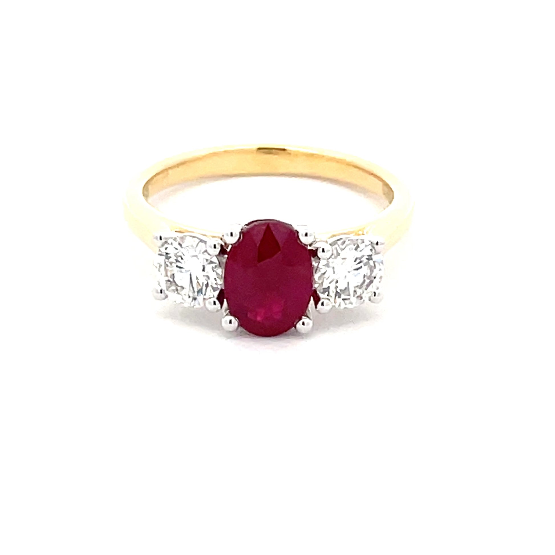 Ruby and Round Brilliant Cut Diamond 3 Stone Ring  Gardiner Brothers   