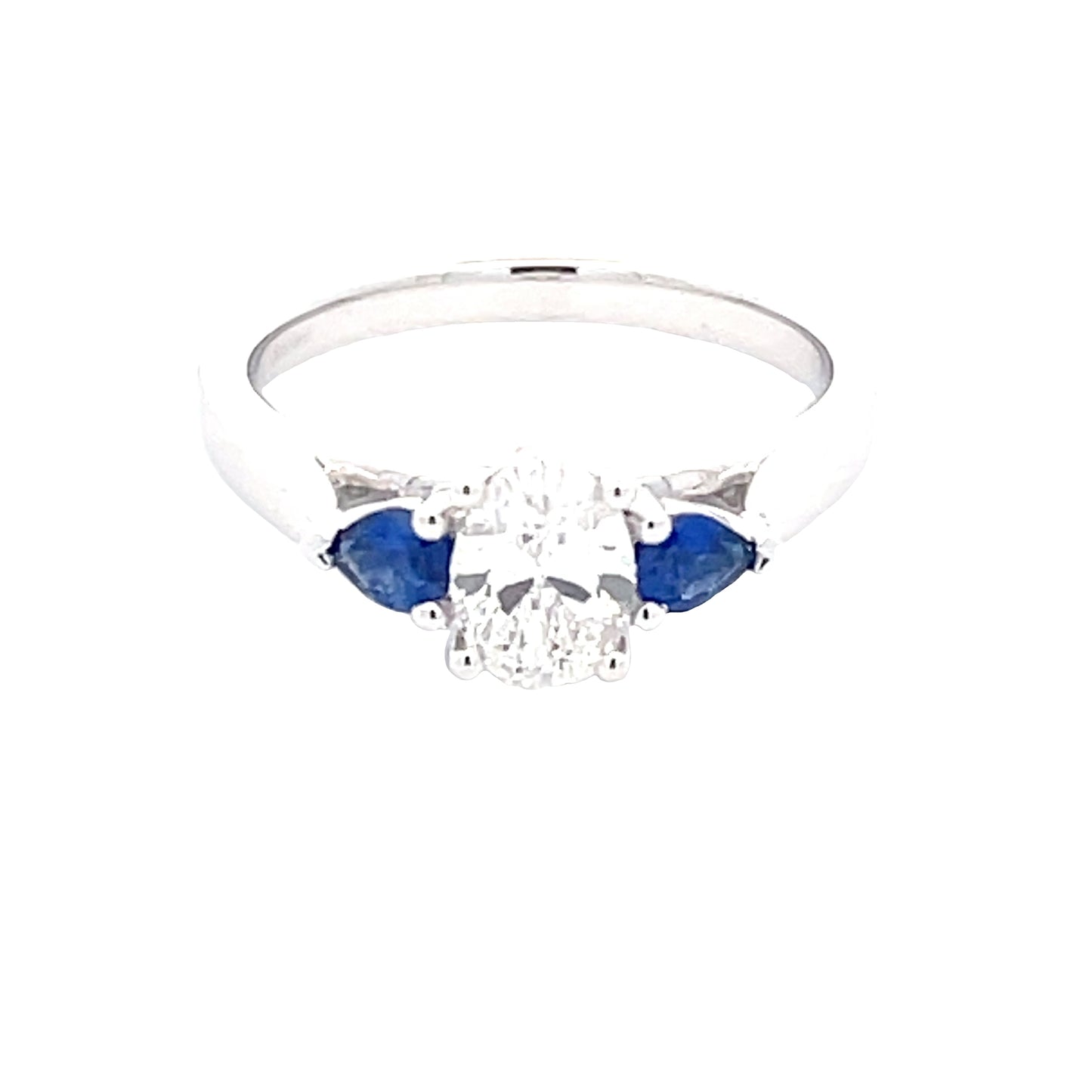 Oval Diamond and Pear Shaped Sapphire 3 Stone Ring  Gardiner Brothers   