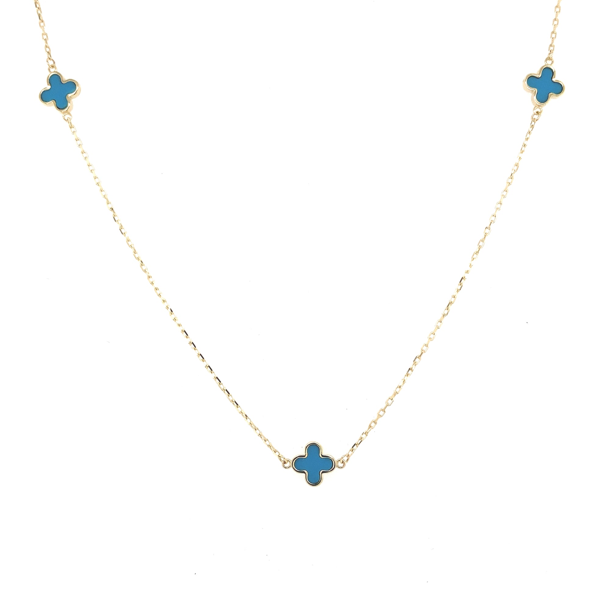 Yellow Gold Turquoise Flower Petal Necklet  Gardiner Brothers   