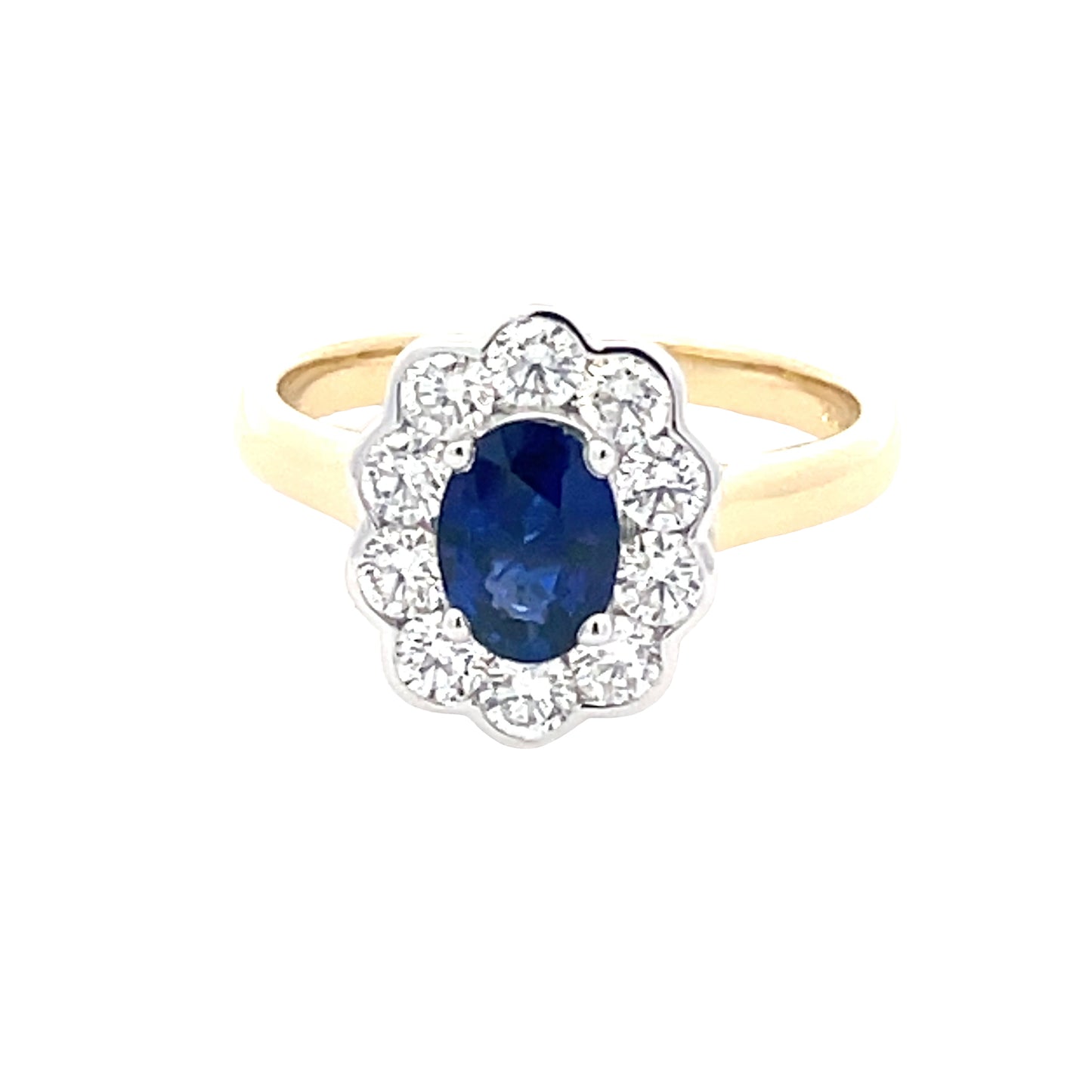 Oval Sapphire and Round Brilliant Cut Diamond Cluster Style Ring  Gardiner Brothers   