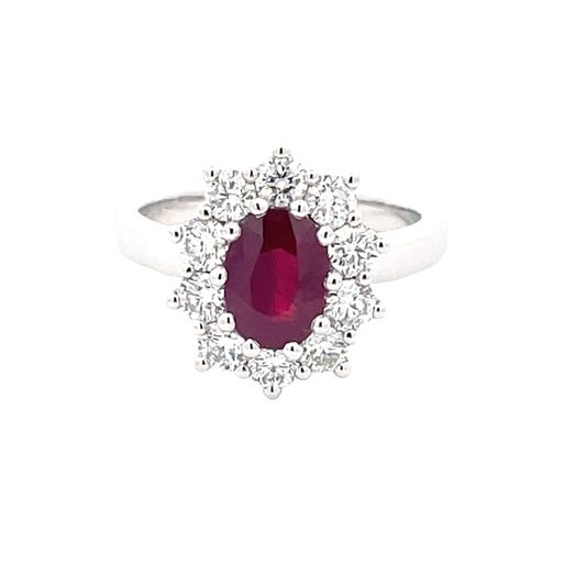 Oval Shaped Ruby and Round Brilliant Cut Diamond Cluster Style Ring  Gardiner Brothers   