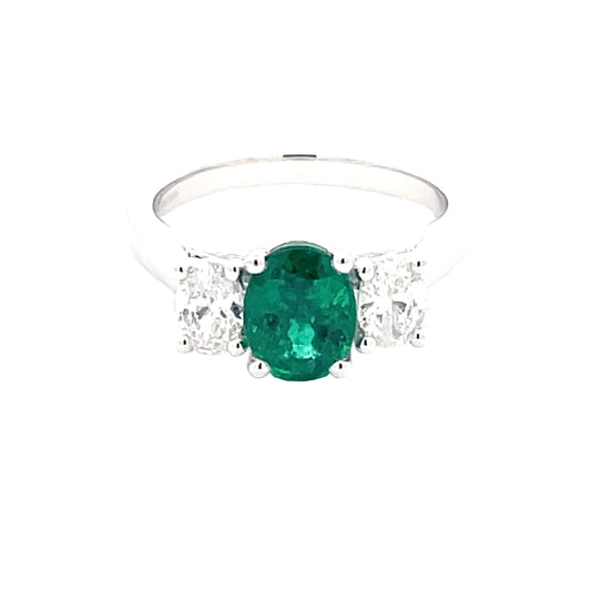 Oval Shaped emerald and oval diamond 3 stone ring  Gardiner Brothers   