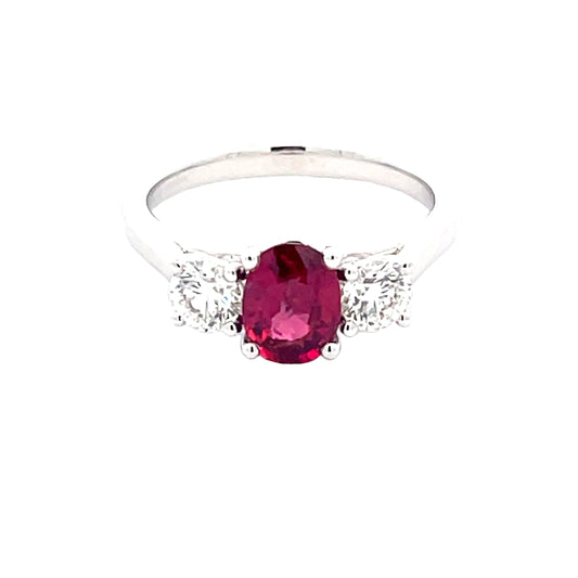 Oval Shaped ruby and round brilliant cut diamond ring  Gardiner Brothers   