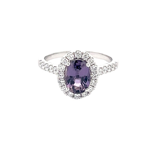 Purple sapphire and Round Brilliant Cut Diamond Halo Cluster Style Ring  Gardiner Brothers   