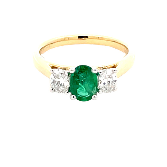 Oval Emerald and Diamond 3 Stone Ring  Gardiner Brothers   