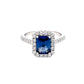 Octagonal Sapphire and round brilliant cut diamond halo cluster style ring  Gardiner Brothers   