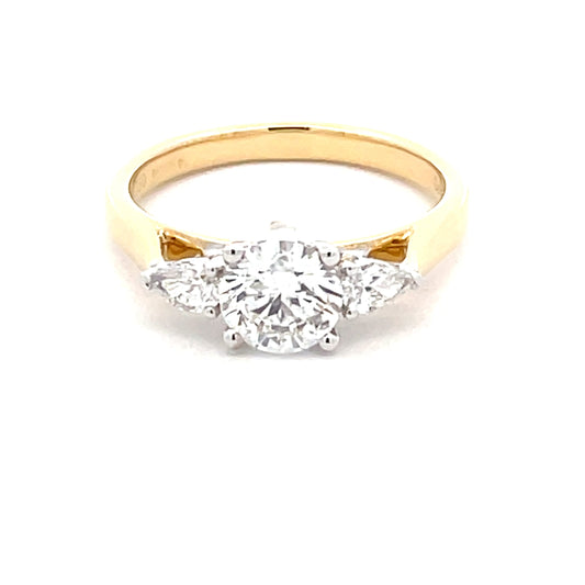 Round Brilliant and Pear Shaped Diamond 3 Stone Ring - 1.30cts  Gardiner Brothers   
