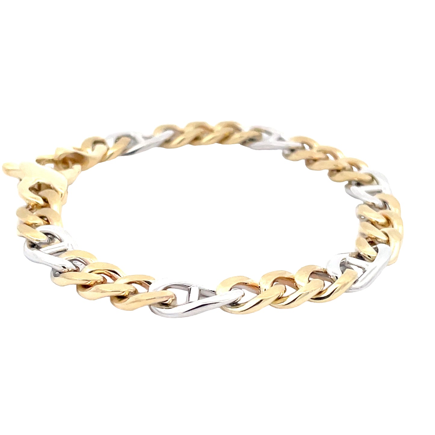Yellow and White Gold Fancy Curb Link Bracelet  Gardiner Brothers   