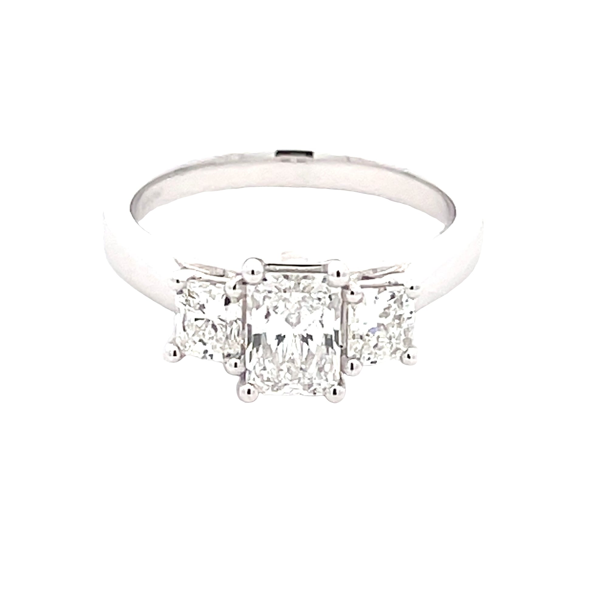 Radiant Cut Diamond 3 Stone ring - 1.34cts  Gardiner Brothers   