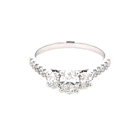 Oval shaped diamond 3 stone ring set with diamond set shoulders - 1.01cts  Gardiner Brothers   