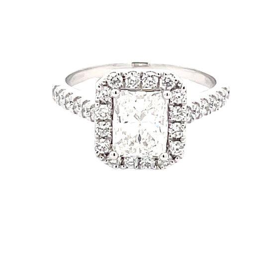 Radiant cut diamond halo cluster style ring - 1.70cts  Gardiner Brothers   