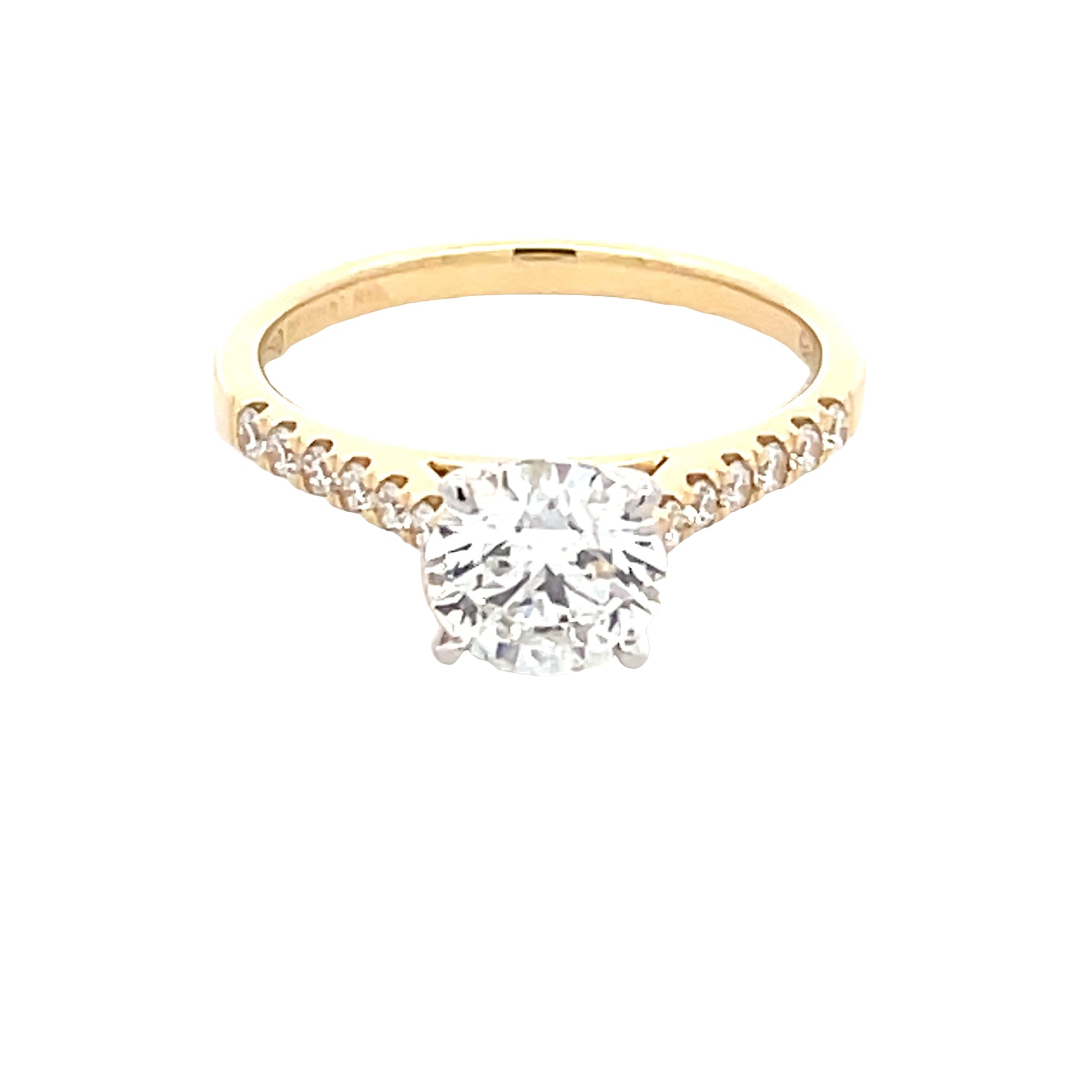 Round Brilliant Cut Diamond Solitaire ring with diamond set shoulders - 1.43cts  Gardiner Brothers   