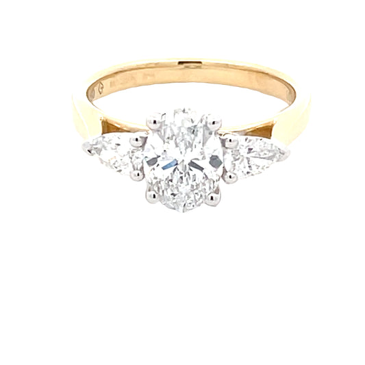 Lab Grown Oval and Pear Shaped Diamond 3 Stone Ring - 1.61cts  Gardiner Brothers   