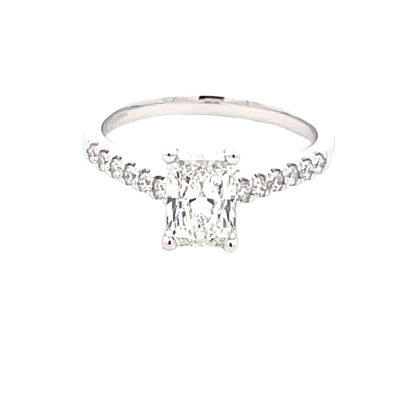 Radiant Cut Diamond Solitaire Ring with diamond set shoulders - 1.28cts  Gardiner Brothers   