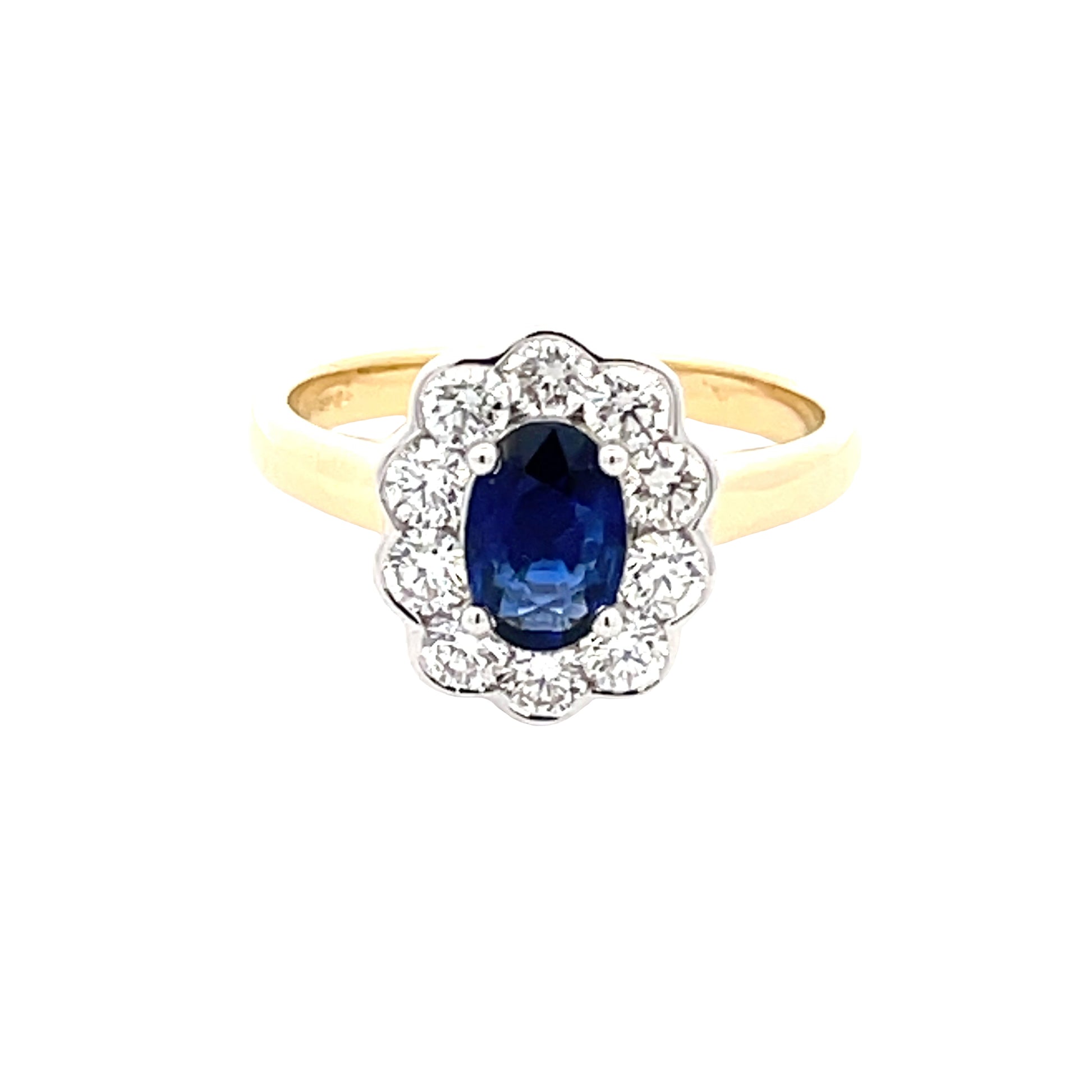 Oval Shaped Sapphire and Round Brilliant Cut Diamond Cluster Style Ring  Gardiner Brothers   