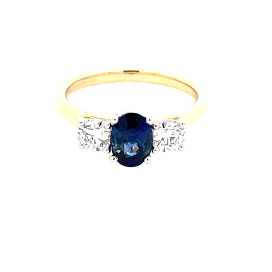 Oval Sapphire and Round Brilliant Cut Diamond 3 Stone Ring  gardiner-brothers   