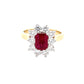 Octagonal shaped ruby and round brilliant cut diamond cluster style ring  Gardiner Brothers   