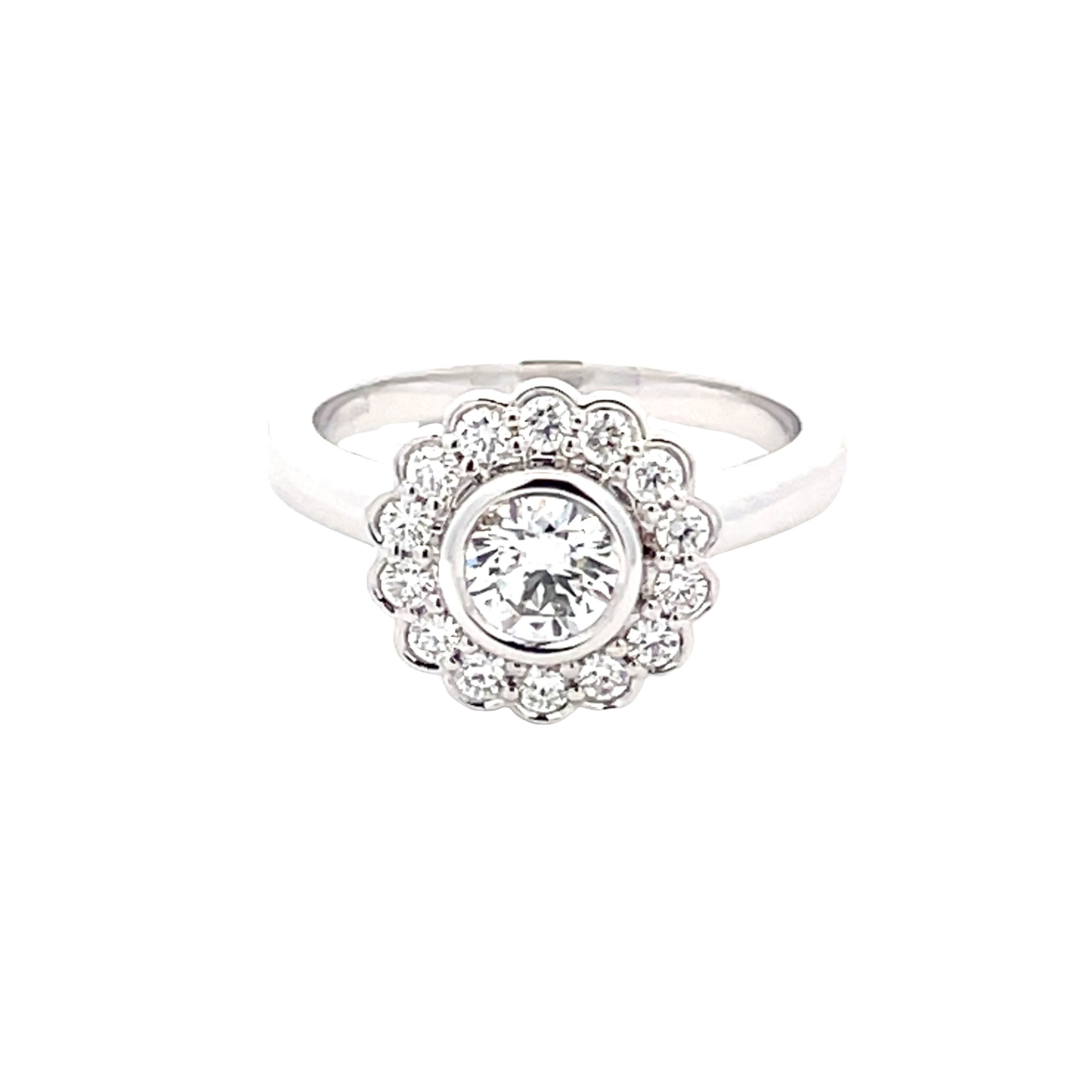 Platinum Round Brilliant Cut Diamond Vintage Cluster Style Ring ...