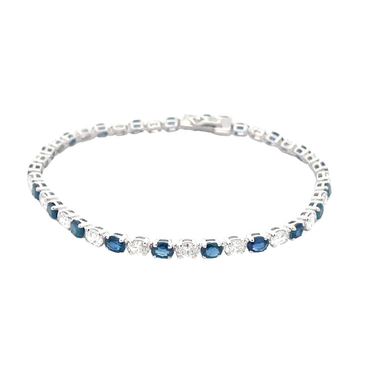 Oval Sapphire and Diamond Tennis Style Bracelet