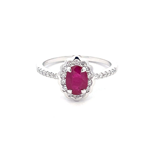 Oval Ruby And Round Brilliant Cut Diamond Cluster Style Ring