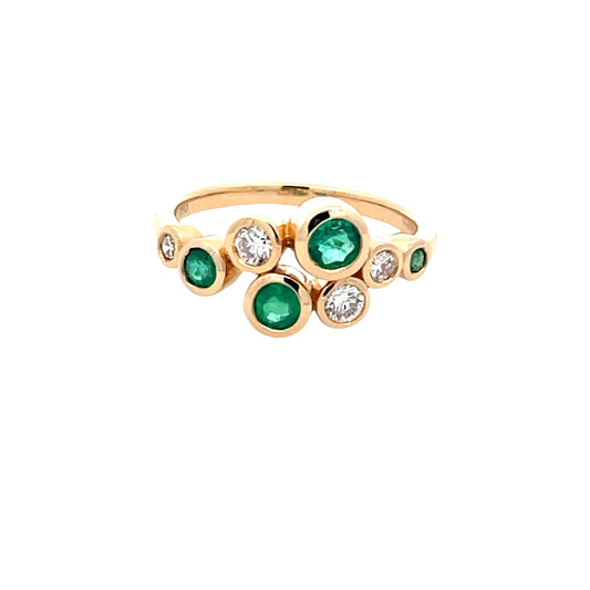 Round Emerald and round brilliant cut diamond bubble style ring
