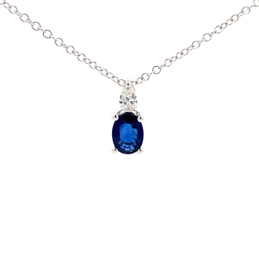 oval sapphire and pear shaped diamond pendant